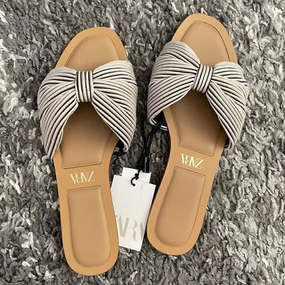NWT Zara Knotted Fabric Flat Sandals - Picture 4 of 8